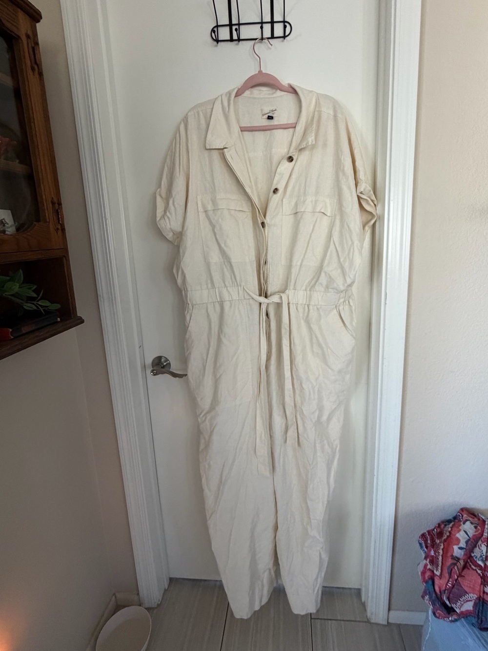 Universal Thread Neutral Cream Button-Front Utility Jumpsuit